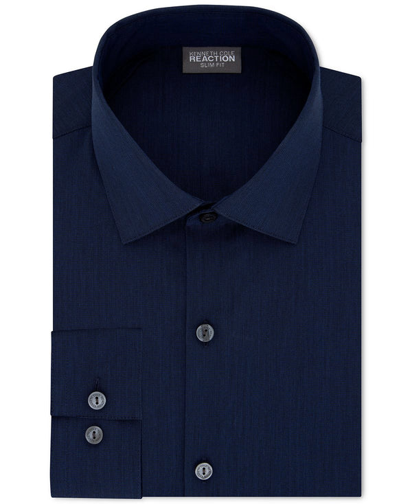 Kenneth Cole Reaction Slim-fit Techni-cole Flex Collar Solid Dress Shirt Navy