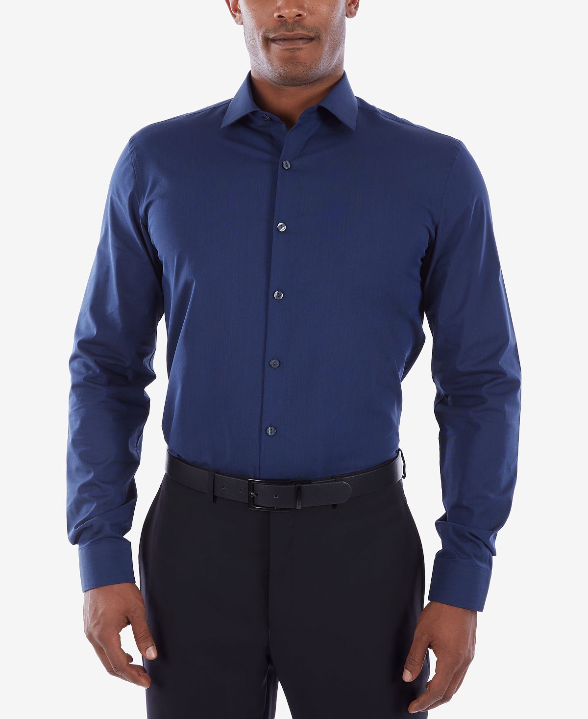 Kenneth Cole Reaction Slim-fit Techni-cole Flex Collar Solid Dress Shirt Navy