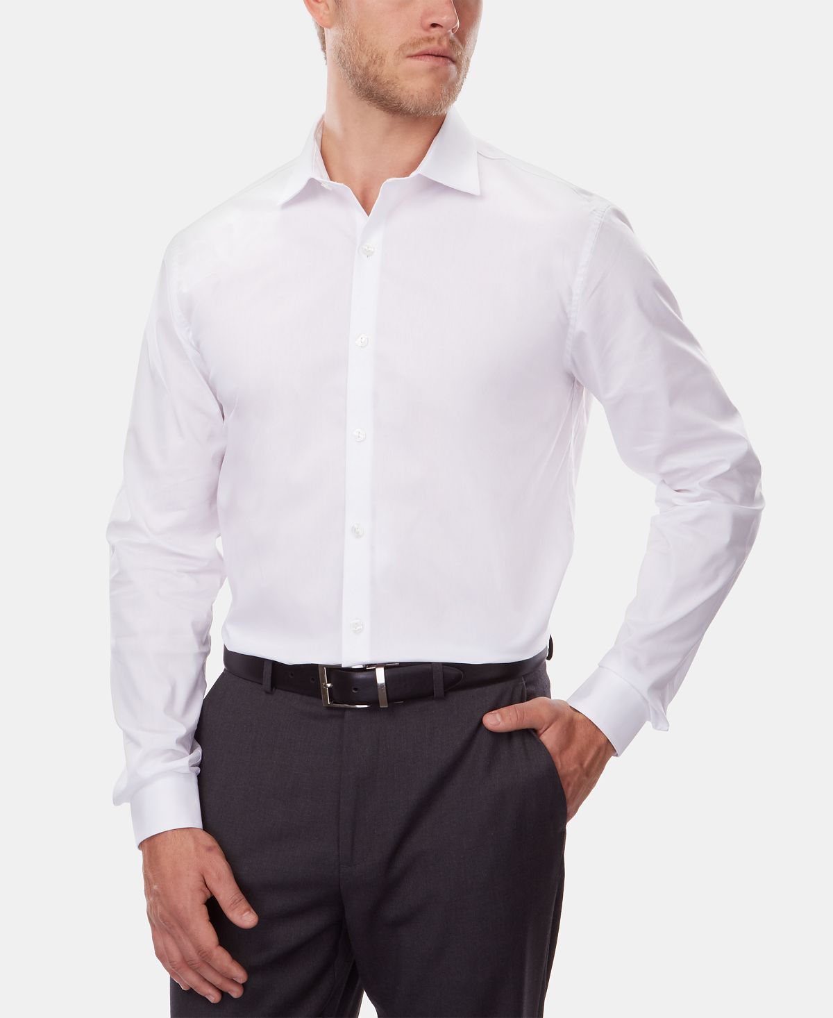 Kenneth Cole Reaction Slim-fit Techni-cole Flex Collar Solid Dress Shirt White