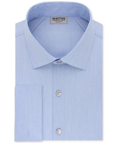 Kenneth Cole Reaction Slim-fit Techni-cole Stretch Performance French-cuff Dress Shirt Bluejay