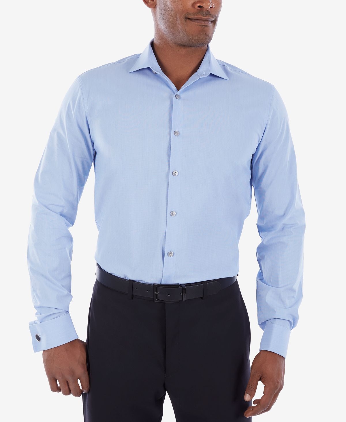 Kenneth Cole Reaction Slim-fit Techni-cole Stretch Performance French-cuff Dress Shirt Bluejay
