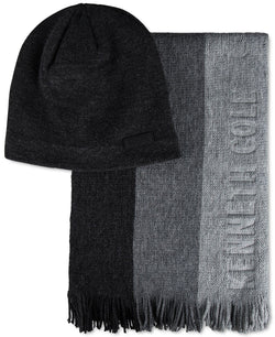 Kenneth Cole Reaction Striped Scarf And Beanie Charcoal thumbnail 1