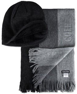Kenneth Cole Reaction Striped Scarf And Beanie Charcoal thumbnail 2