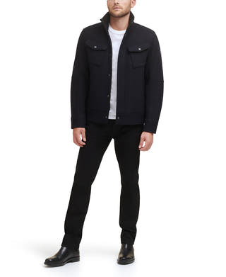 Kenneth Cole Textured Wool Sherpa Inner Collar Jacket Black