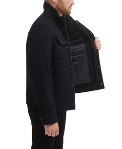 Kenneth Cole Textured Wool Sherpa Inner Collar Jacket Black thumbnail 2