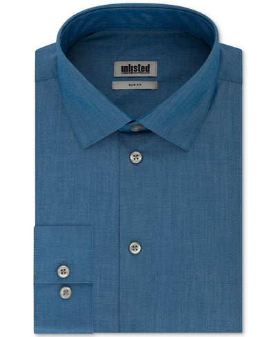 Kenneth Cole Unlisted Slim-fit Solid Dress Shirt Med Blue