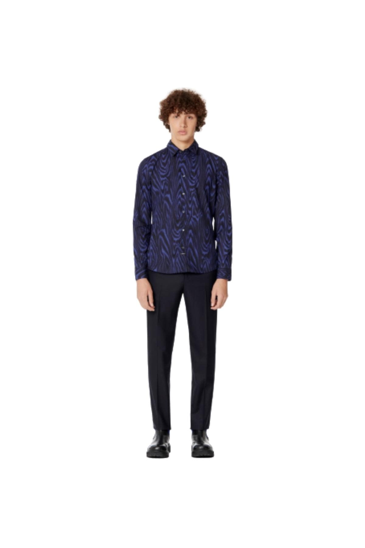 Kenzo Paris Dark Blue Animal Print Slim Dress Shirt