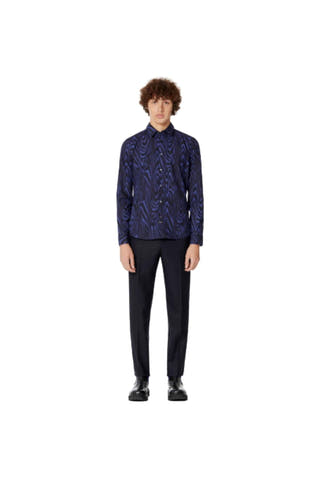 Kenzo Paris Dark Blue Animal Print Slim Dress Shirt