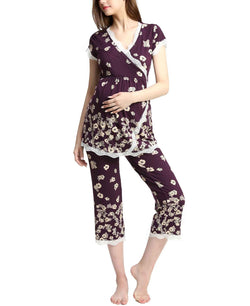 Kimi + Kai Kimi & Kai Addison Maternity Nursing Pajama Set Eggplant thumbnail 1