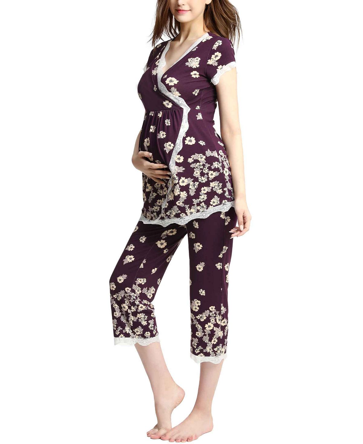 Kimi + Kai Kimi & Kai Addison Maternity Nursing Pajama Set Eggplant