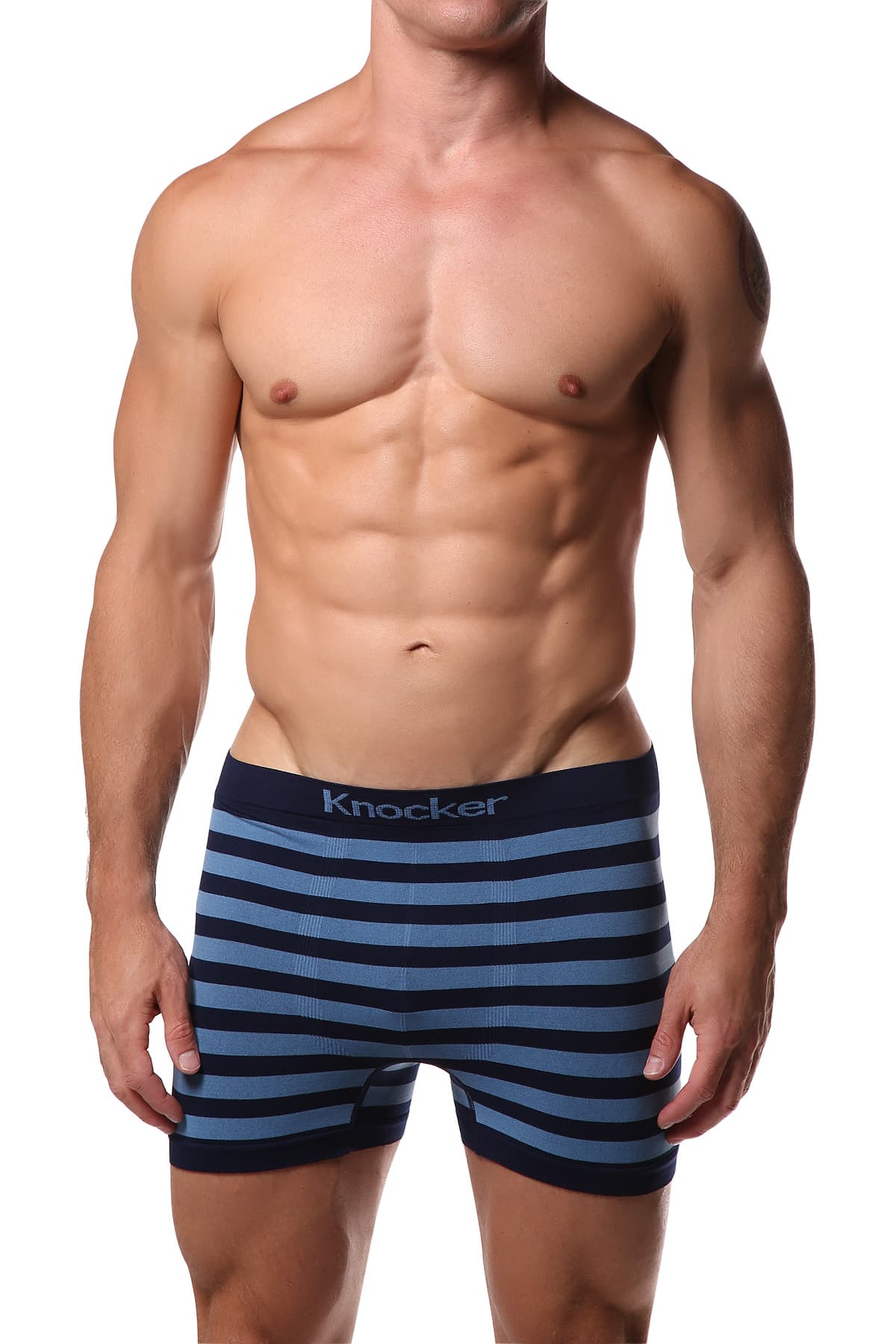 Knocker Navy & Light Blue Stripe Seamless Boxer Brief