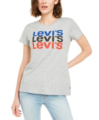 LEVI STRAUSS Levis Logo Print Cotton T-Shirt Multicolor Housemark S GRAY