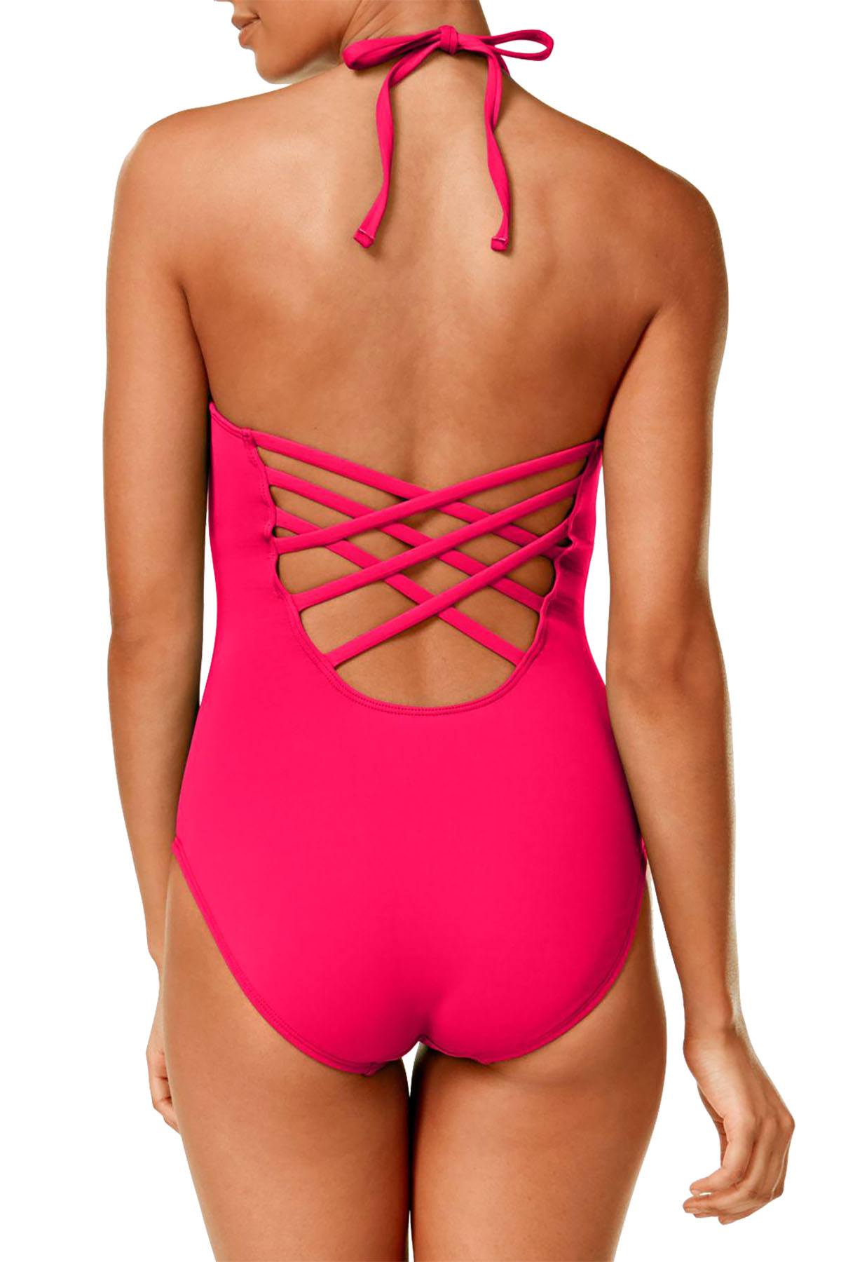 La Blanca Fushia Strappy/Plunge Tummy-Control Swimsuit