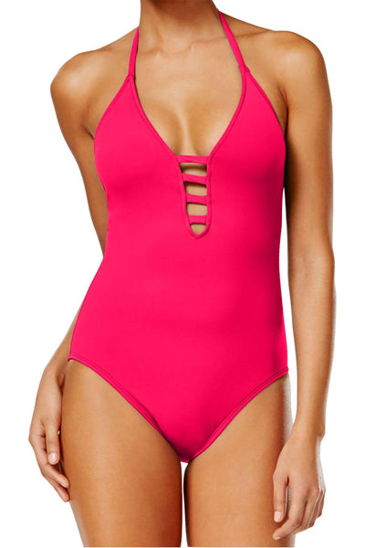 La Blanca Fushia Strappy/Plunge Tummy-Control Swimsuit