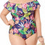 La Blanca Midnight-Blue Bora Bora Printed Off-The-Shoulder Ruffle Tummy-Control One-Piece Swimsuit