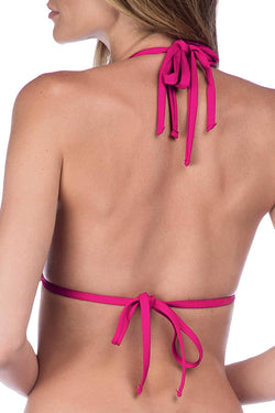 La Blanca Ruched Triangle Halter Bikini Top in Fuchsia thumbnail 3