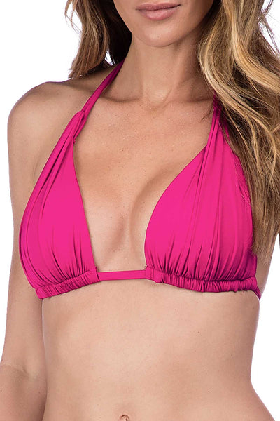 La Blanca Ruched Triangle Halter Bikini Top in Fuchsia