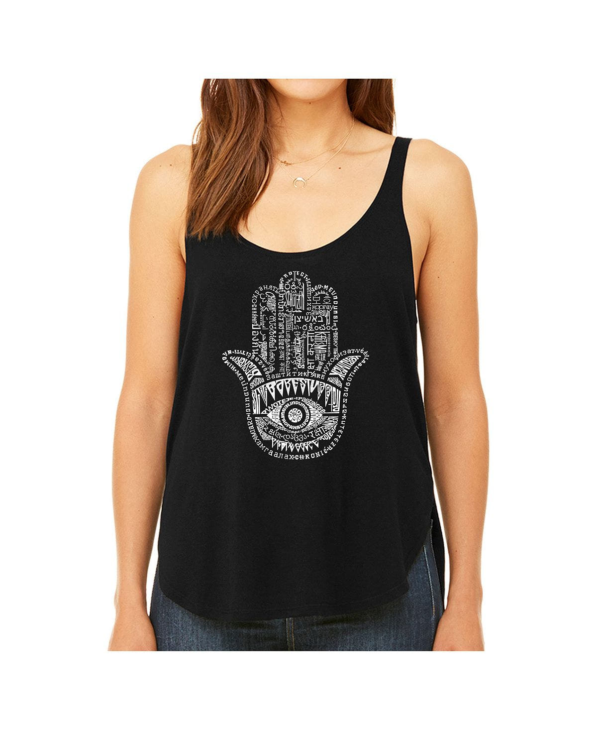 La Pop Art Wo Premium Word Art Flowy Tank Top- Hamsa Black
