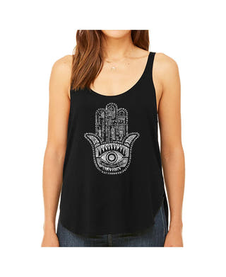 La Pop Art Wo Premium Word Art Flowy Tank Top- Hamsa Black