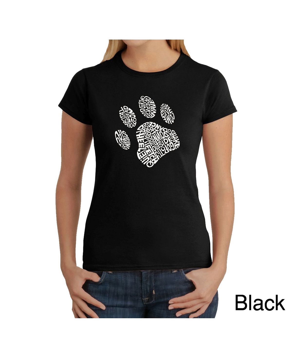 La Pop Art Wo Word Art T-shirt Dog Paw Black