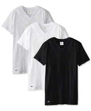Lacoste 3 Pack V-neck Undershirts Black/Grey/White