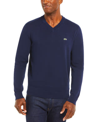 Lacoste V-neck Cotton Sweater Navy Blue