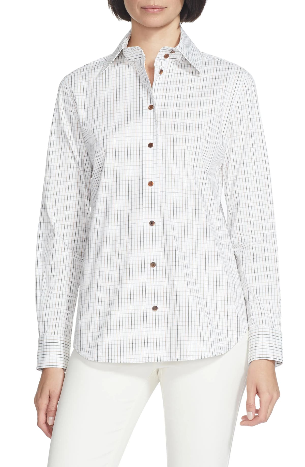Lafayette 148 New York Women's James Check Blouse White