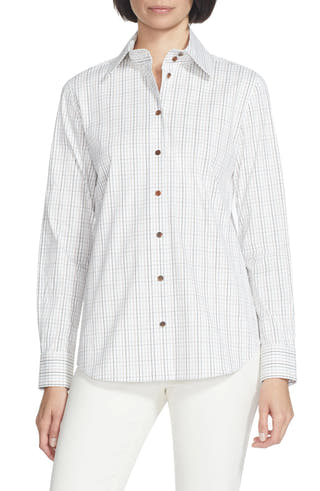 Lafayette 148 New York Women's James Check Blouse White