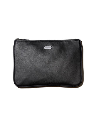 Lambertson Truex Large Pebbled Leather Zip Pouch Black