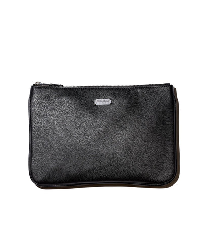Lambertson Truex Large Pebbled Leather Zip Pouch Black