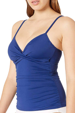 Lauren Ralph Lauren Beach Club Solid Surplice Tankini Top in Indigo thumbnail 2