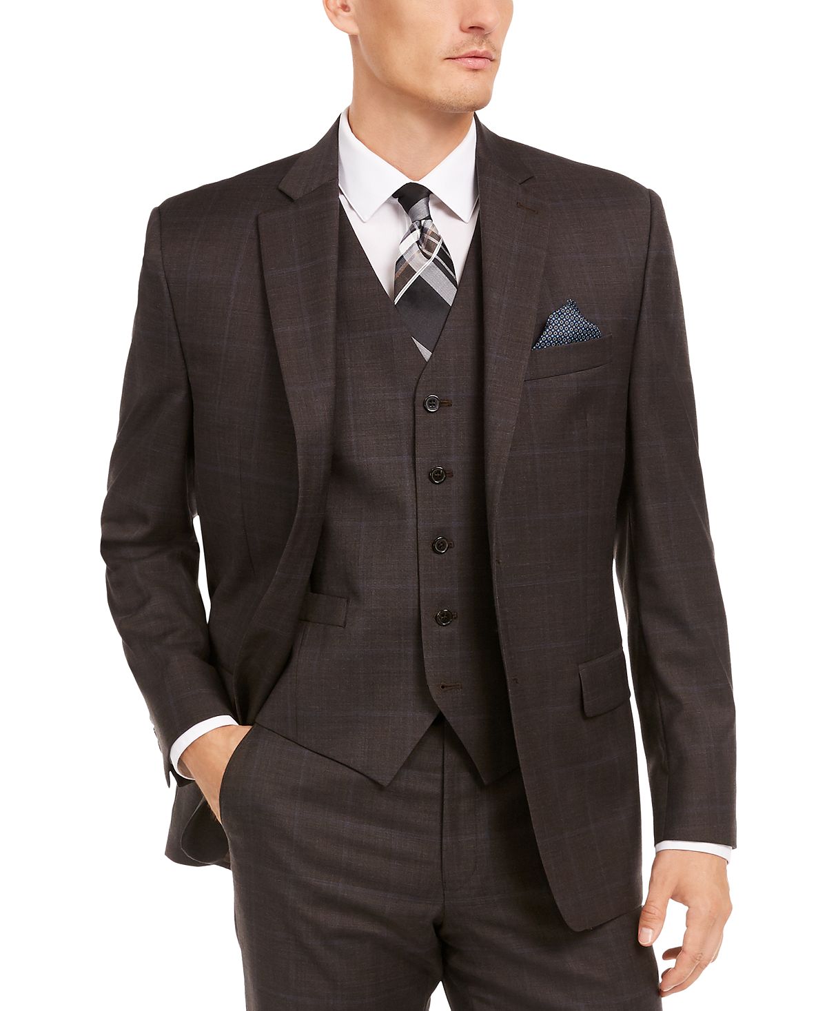 Lauren Ralph Lauren Classic-fit Ultraflex Stretch Brown/blue Windowpane Suit Separate Jacket Brown/blue