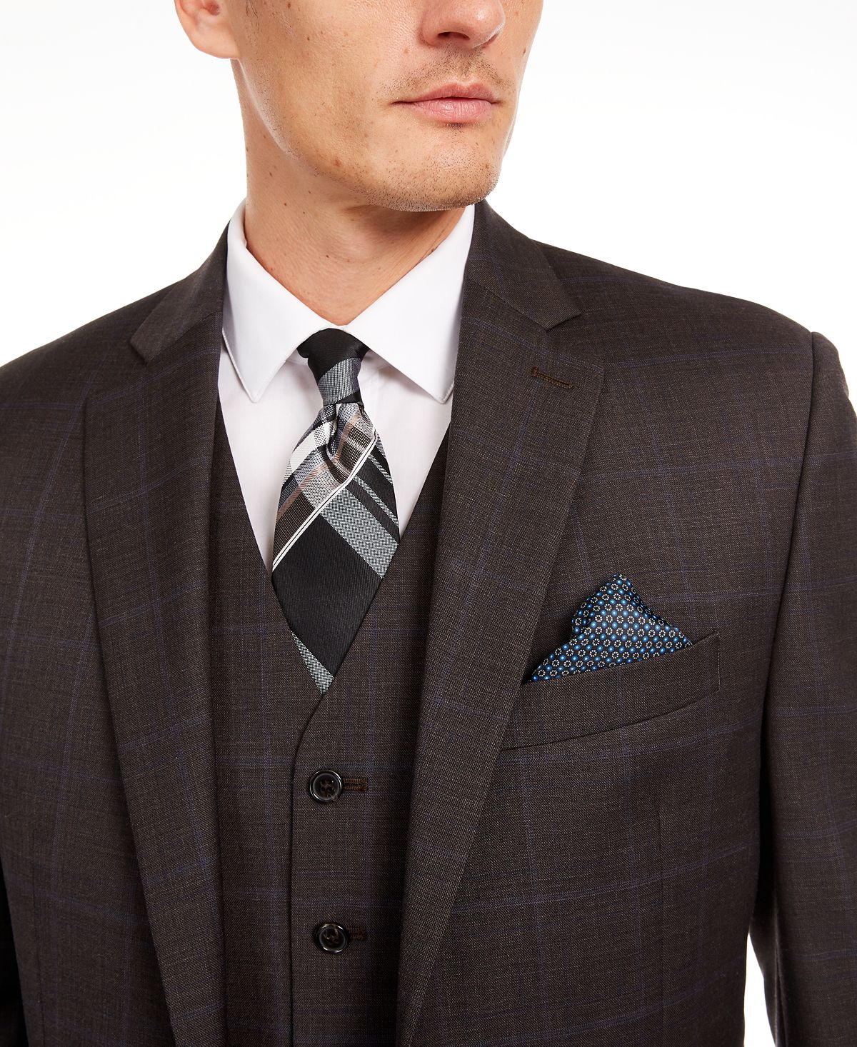 Lauren Ralph Lauren Classic-fit Ultraflex Stretch Brown/blue Windowpane Suit Separate Jacket Brown/blue
