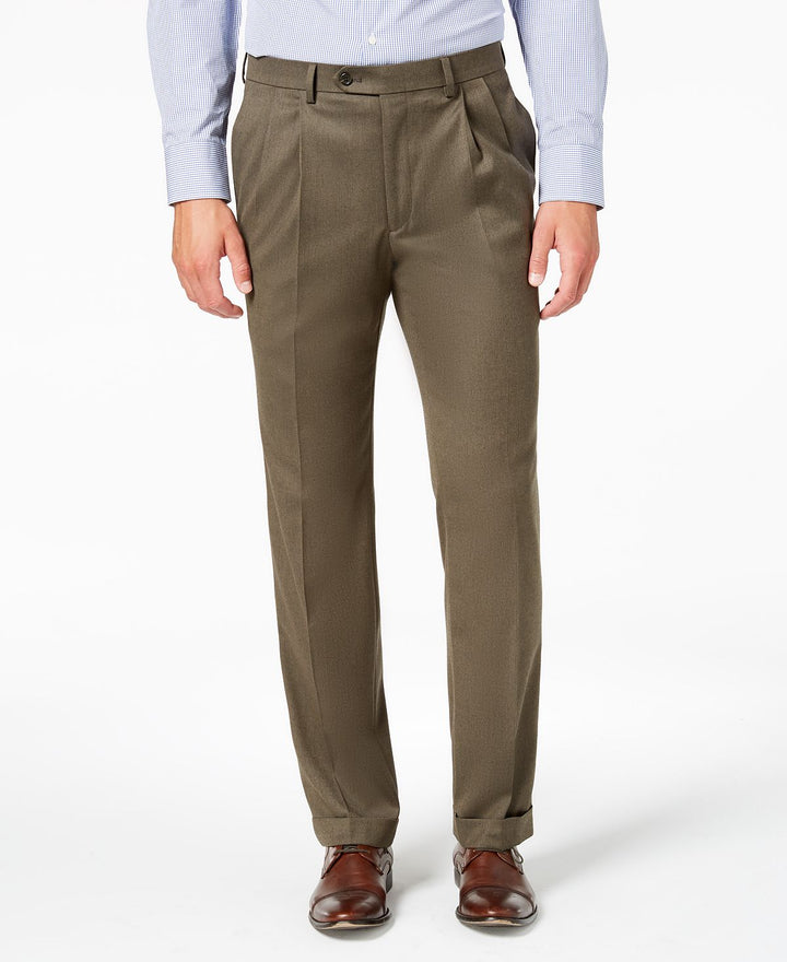 Lauren Ralph Lauren Classic-fit Ultraflex Stretch Micro-twill Pleated Dress Pants Taupe