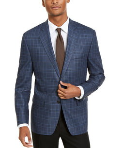 Lauren Ralph Lauren Classic-fit Ultraflex Stretch Navy Blue Windowpane Plaid Silk & Wool Sport Coat Navy thumbnail 1