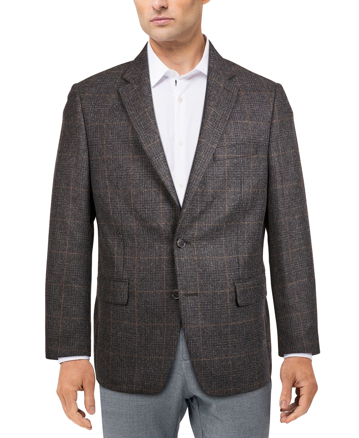 Lauren Ralph Lauren Classic-fit Ultraflex Stretch Wool Patterned Blazer Grey/light Brown Plaid