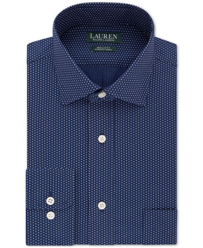 Lauren Ralph Lauren Classic/regular-fit Non-iron Ultraflex Performance Stretch Dot Dress Shirt Navy