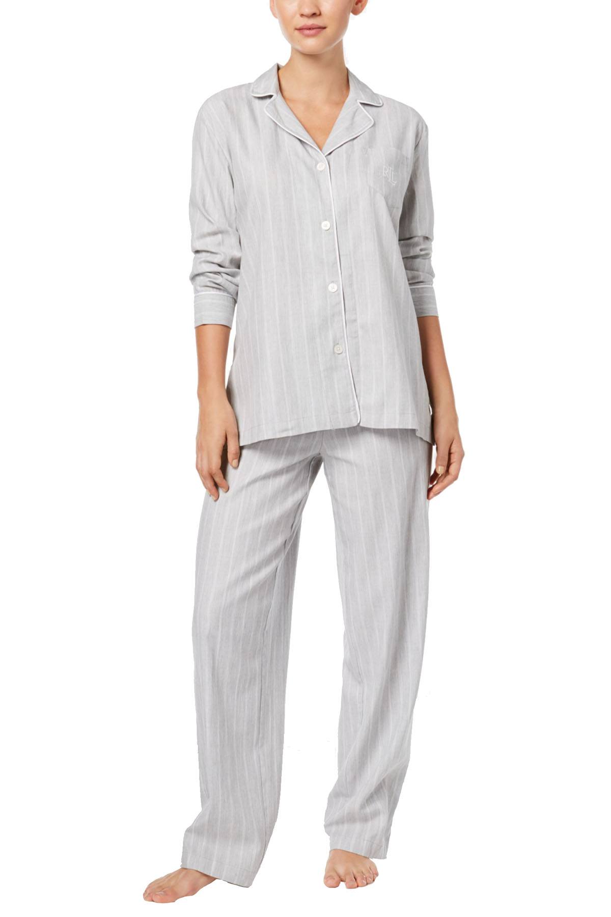 Lauren Ralph Lauren Grey-Striped Paris Woven Pajama Set