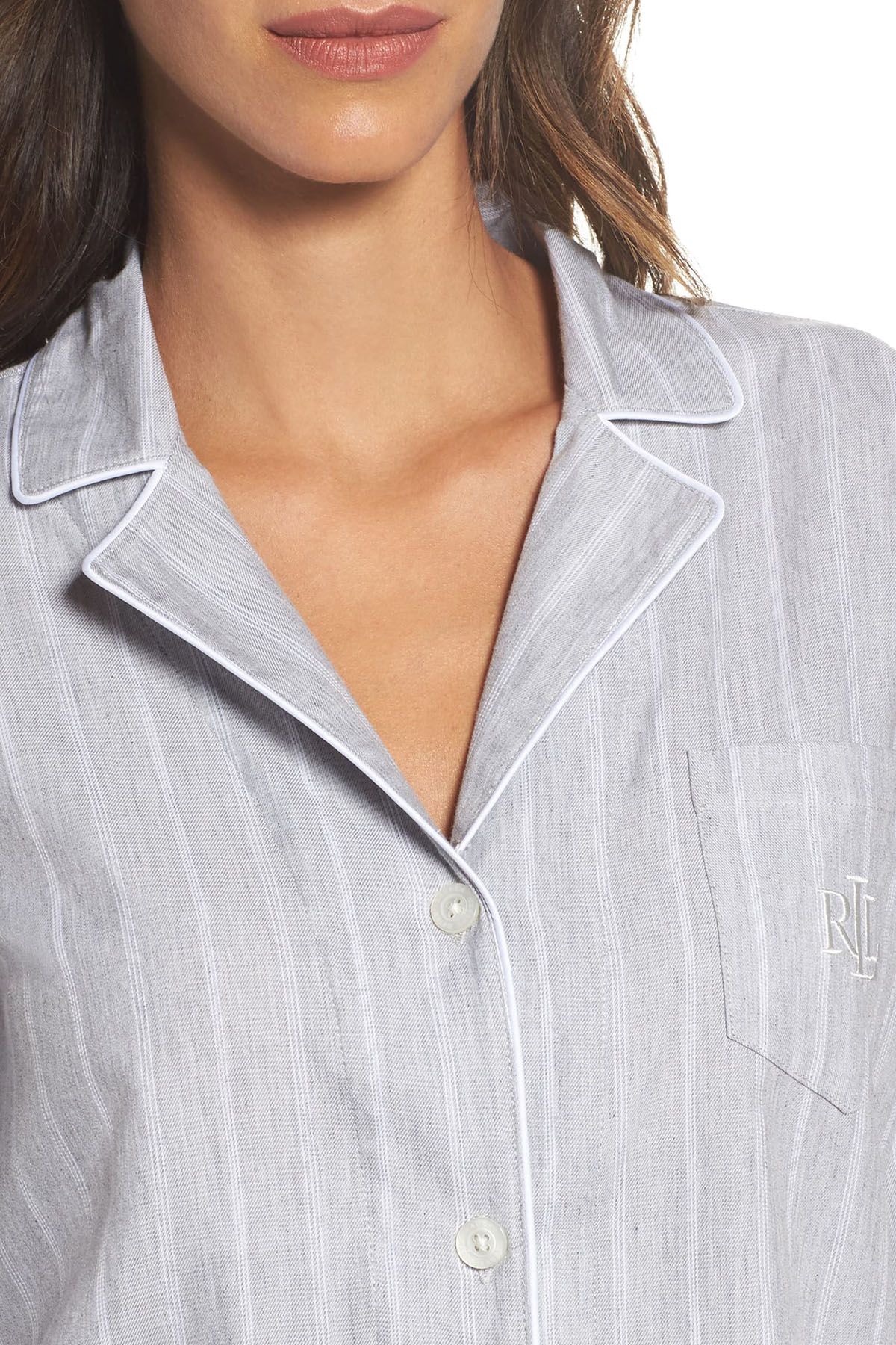 Lauren Ralph Lauren Grey-Striped Paris Woven Pajama Set