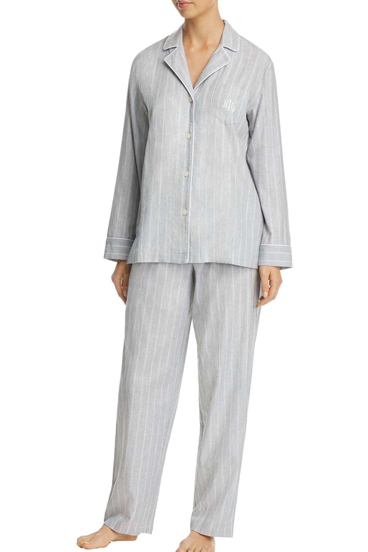 Lauren Ralph Lauren Grey-Striped Paris Woven Pajama Set