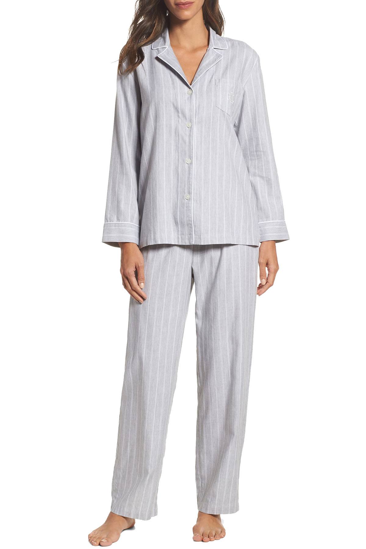 Lauren Ralph Lauren Grey-Striped Paris Woven Pajama Set