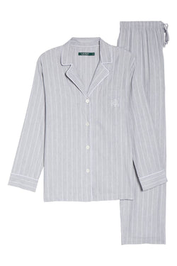 Lauren Ralph Lauren Grey-Striped Paris Woven Pajama Set thumbnail 1