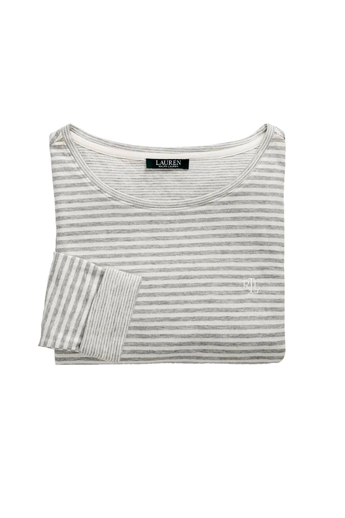 Lauren Ralph Lauren Heather-Grey Striped Fitted Lounge Top