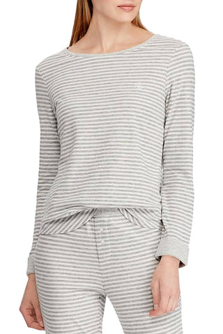 Lauren Ralph Lauren Heather-Grey Striped Fitted Lounge Top