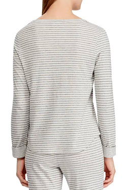 Lauren Ralph Lauren Heather-Grey Striped Fitted Lounge Top thumbnail 4