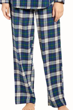 Lauren Ralph Lauren Ivory/Blue Plaid Brushed-Twill Pajama 2-Piece Set thumbnail 3