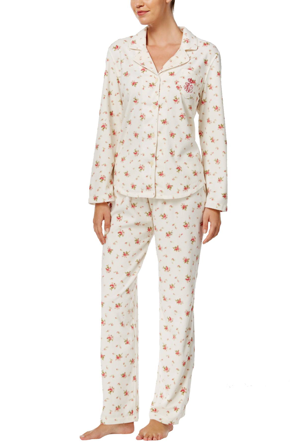 Lauren Ralph Lauren Ivory/Floral Fleece PJ Set