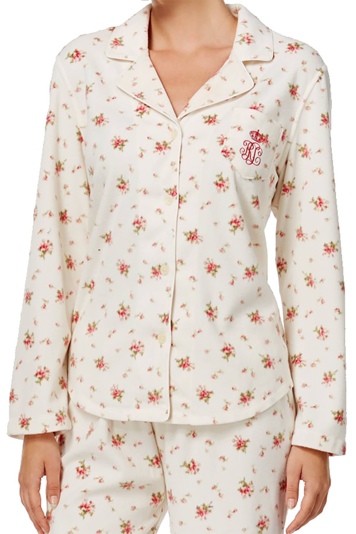 Lauren Ralph Lauren Ivory/Floral Fleece PJ Set