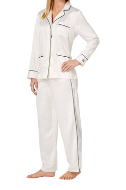 Lauren Ralph Lauren Ivory/Navy French Riviera Contrast-Piping Pajama Set thumbnail 1