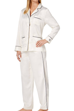 Lauren Ralph Lauren Ivory/Navy French Riviera Contrast-Piping Pajama Set thumbnail 2